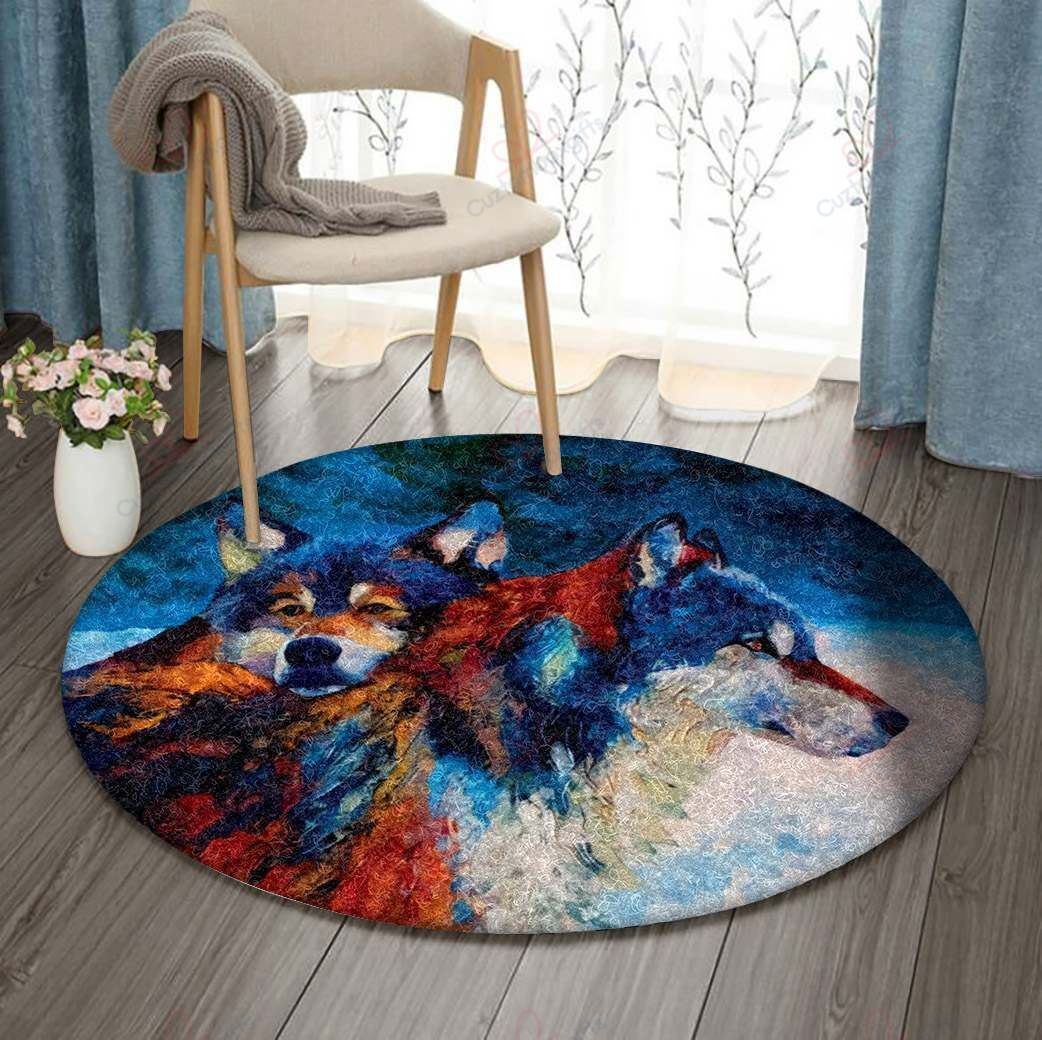 Art Wolf Round Carpet Floor Rug Living Room Bedroom Decor Round Area Rug Carpet Art Wolf Round Carpet Floor Rug Living Room Bedroom Decor Round Area Rug Carpet