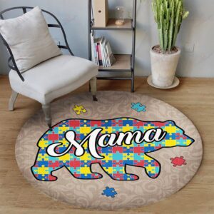 Autism Awareness Elephant Mama Round Carpet Floor Rug Living Room Bedroom Decor Round Area Rug Carpet