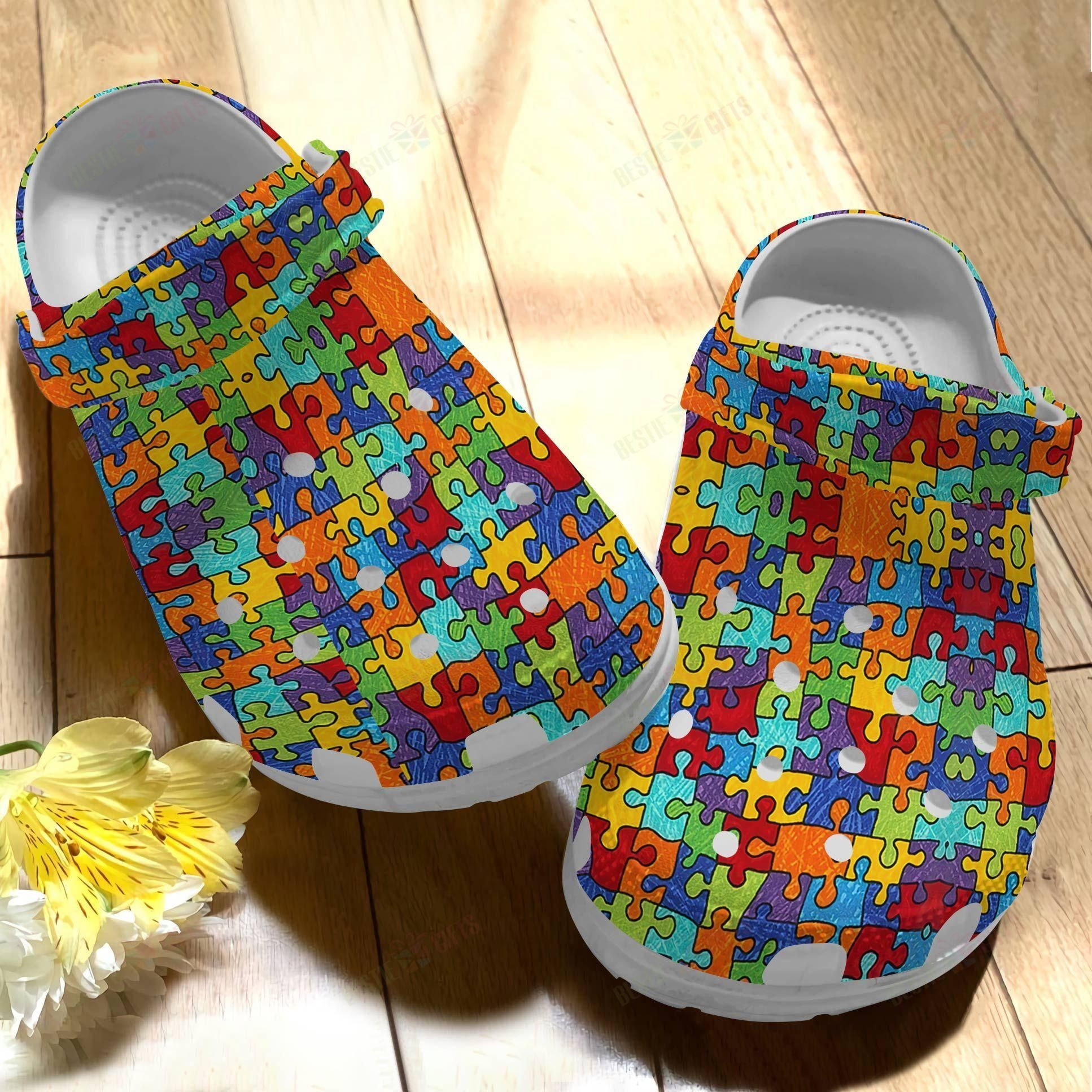 Autism Crocs Clog Classic Clog Whitesole Autism Pattern Shoes Autism Crocs Clog Classic Clog Whitesole Autism Pattern Shoes