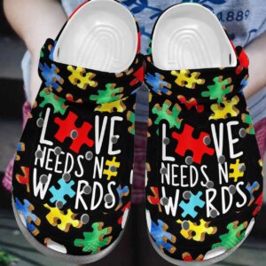 Autism Personalize Clog Custom Crocs Fashionstyle Comfortable For Women Men Kid Print 3D Whitesole Love Needs No Words