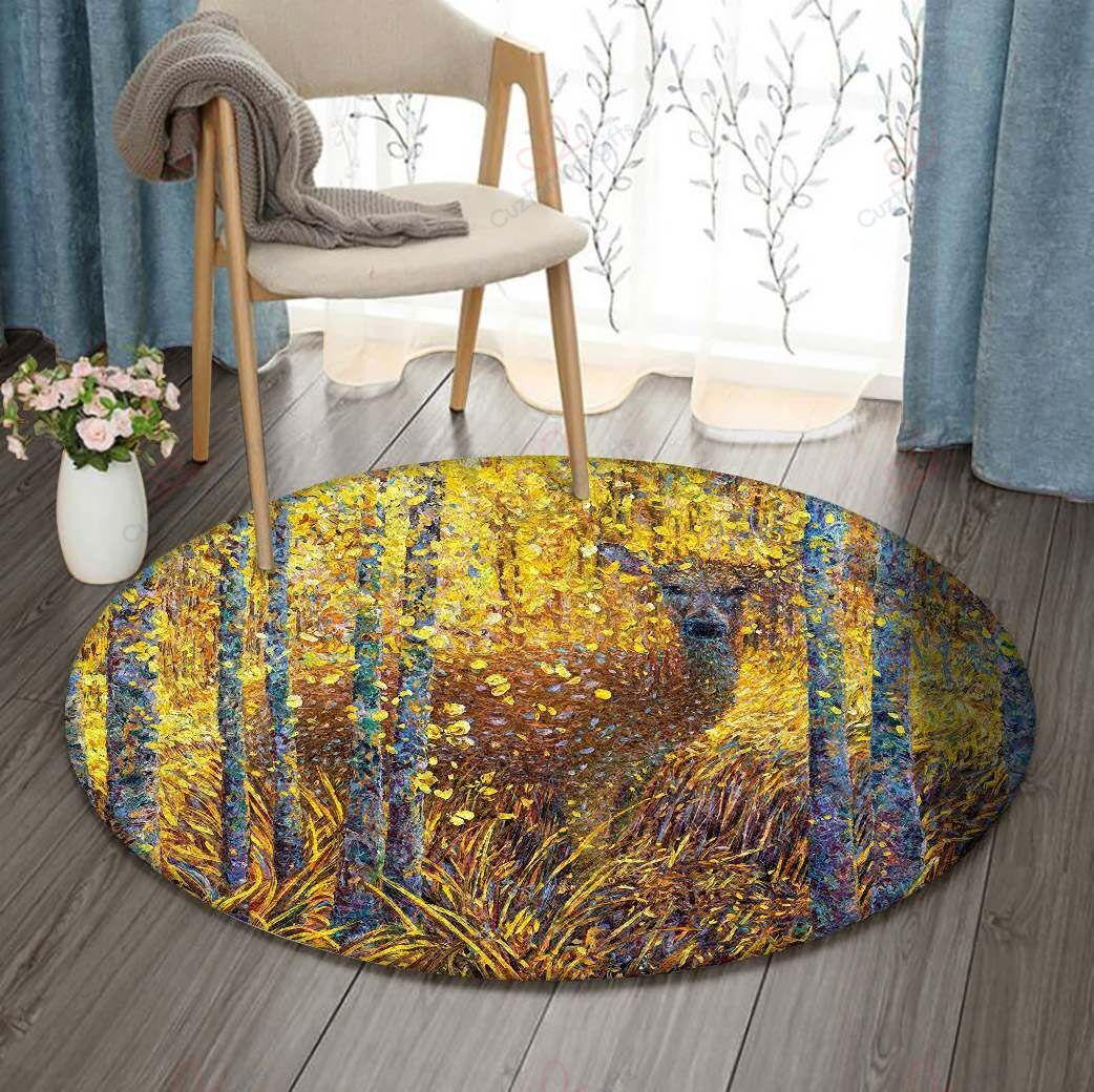 Autumn Deer Round Carpet Floor Rug Living Room Bedroom Decor Round Area Rug Carpet Autumn Deer Round Carpet Floor Rug Living Room Bedroom Decor Round Area Rug Carpet