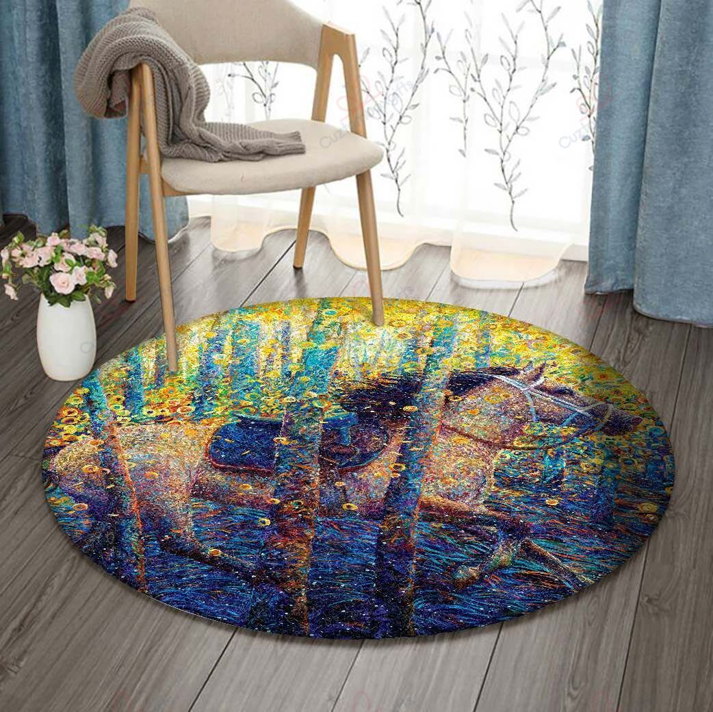 Autumn Forest Horse Round Carpet Floor Rug Living Room Bedroom Decor Round Area Rug Carpet Autumn Forest Horse Round Carpet Floor Rug Living Room Bedroom Decor Round Area Rug Carpet