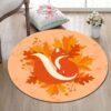 Autumn Fox Cartoon Leaves Round Carpet Floor Rug Living Room Bedroom Decor Round Area Rug Carpet
