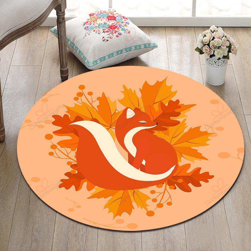 Autumn Fox Cartoon Leaves Round Carpet Floor Rug Living Room Bedroom Decor Round Area Rug Carpet Autumn Fox Cartoon Leaves Round Carpet Floor Rug Living Room Bedroom Decor Round Area Rug Carpet
