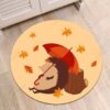 Autumn Leaves Tree Stump Hedgehog Round Carpet Floor Rug Living Room Bedroom Decor Round Area Rug Carpet
