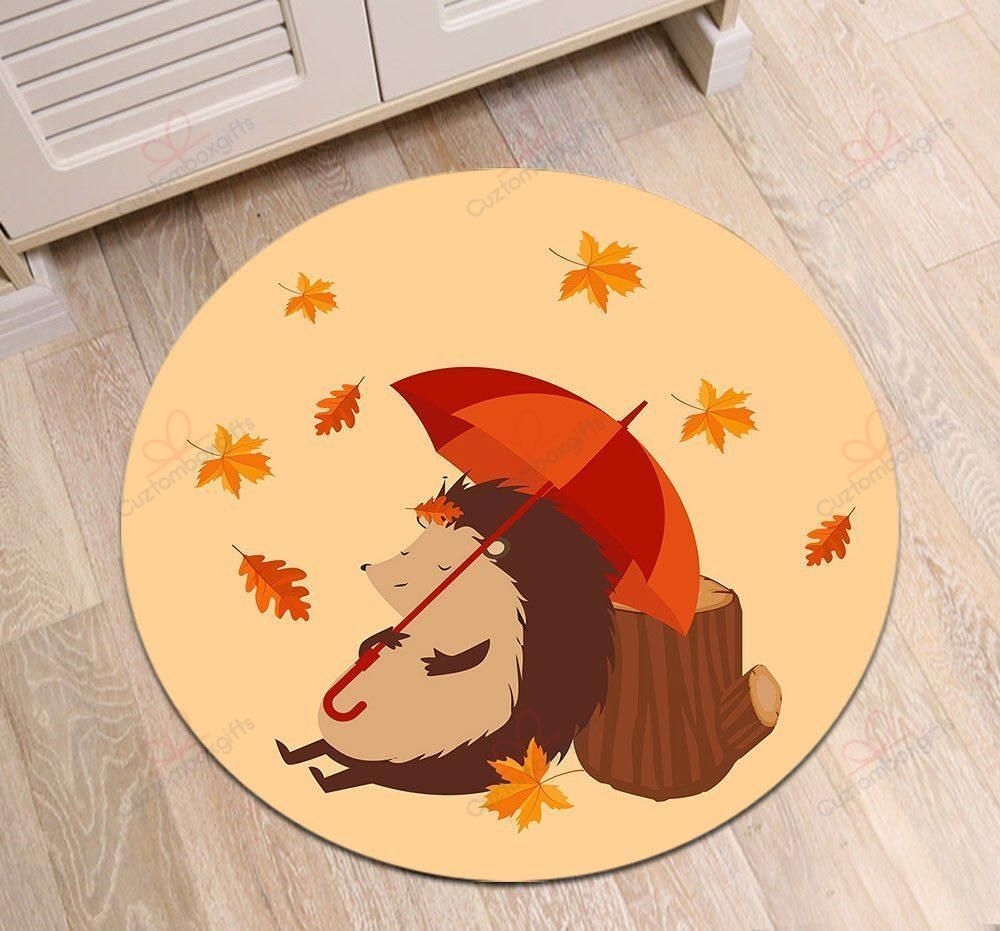 Autumn Leaves Tree Stump Hedgehog Round Carpet Floor Rug Living Room Bedroom Decor Round Area Rug Carpet Autumn Leaves Tree Stump Hedgehog Round Carpet Floor Rug Living Room Bedroom Decor Round Area Rug Carpet