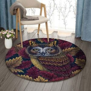 Autumn Owl Round Carpet Floor Rug Living Room Bedroom Decor Round Area Rug Carpet