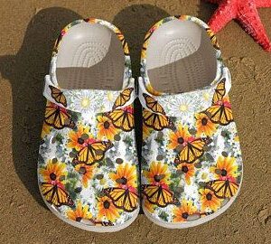Awesome Monarch Butterfly On Daisy Crocs Crocband Clog Clog Comfortable For Mens And Womens Classic Clog Water Shoes Comfortable