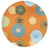 Azzura Hill Orange Floral Round Carpet Floor Rug Living Room Bedroom Decor Round Area Rug Carpet