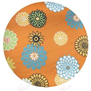Azzura Hill Orange Floral Round Carpet Floor Rug Living Room Bedroom Decor Round Area Rug Carpet