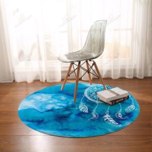 Bahaman Sea Blue Dreamcatcher Round Carpet Floor Rug Living Room Bedroom Decor Round Area Rug Carpet