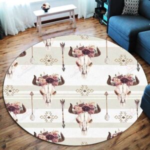 Baphomet Skull Roses Round Carpet Floor Rug Living Room Bedroom Decor Round Area Rug Carpet