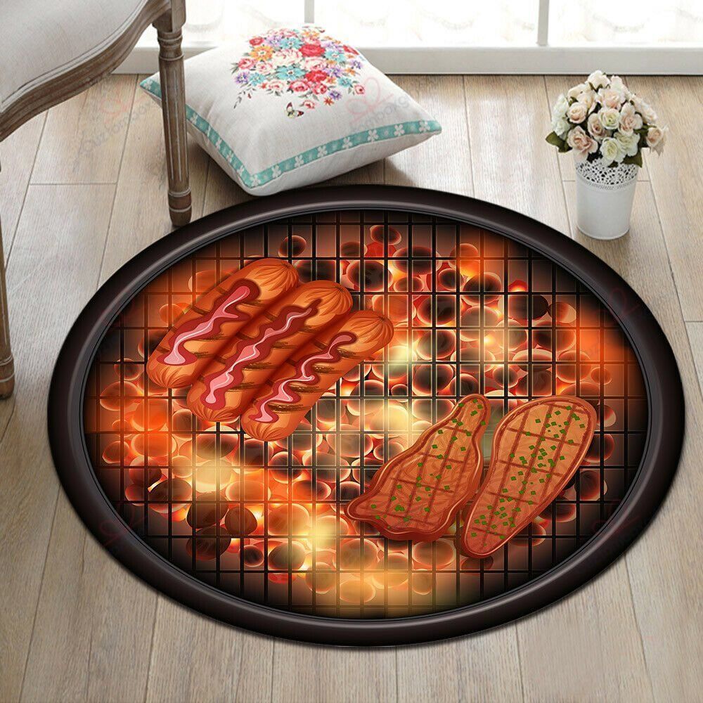Barbecue Sausage Round Carpet Floor Rug Living Room Bedroom Decor Round Area Rug Carpet Barbecue Sausage Round Carpet Floor Rug Living Room Bedroom Decor Round Area Rug Carpet