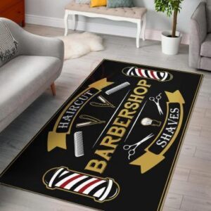 Barber Rug Barber Shop Haircut And Shave Black Rug Sport Decor Gift Floor Decor Living Room Carpet Rug Area Rug - c5d718ffcf3a