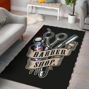 Barber Shop Rug Colorful Barber Tools Black Rug Sport Decor Gift Floor Decor Living Room Carpet Rug Area Rug - 6605b746e7ee