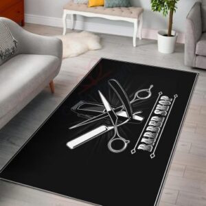 Barber Shop Rug Trimmer Scissor And Razor Black Rug Sport Decor Gift Floor Decor Living Room Carpet Rug Area Rug - f983f56a1122