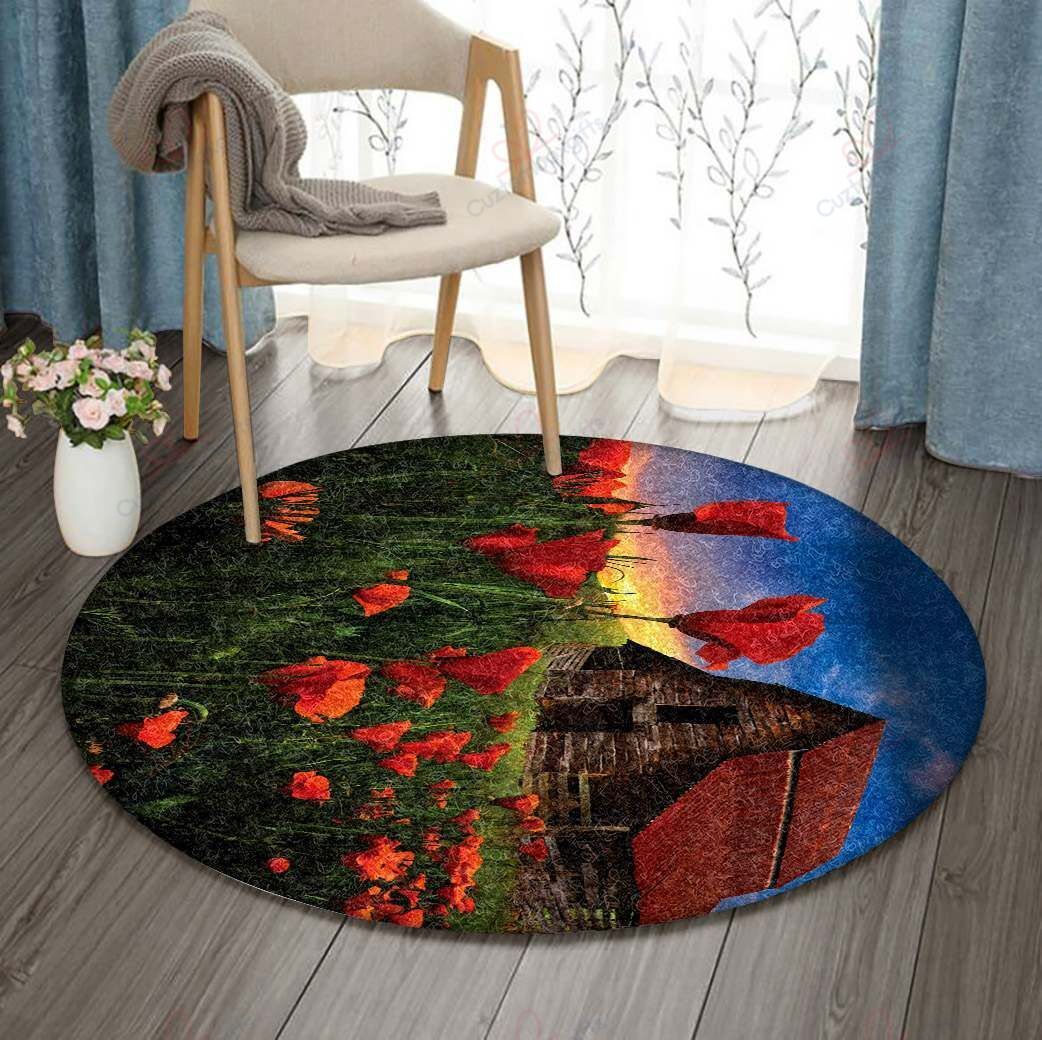 Barn In Poppies Debra And Dave Vanderlaan Round Carpet Floor Rug Living Room Bedroom Decor Round Area Rug Carpet Barn In Poppies Debra And Dave Vanderlaan Round Carpet Floor Rug Living Room Bedroom Decor Round Area Rug Carpet