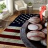 Baseball Ball On American Flag Rug Sport Decor Gift Floor Decor Living Room Carpet Rug Area Rug - cb37cad888de