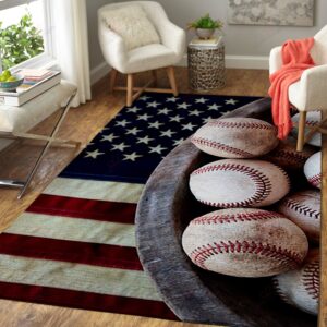 Baseball Ball On American Flag Rug Sport Decor Gift Floor Decor Living Room Carpet Rug Area Rug - cb37cad888de