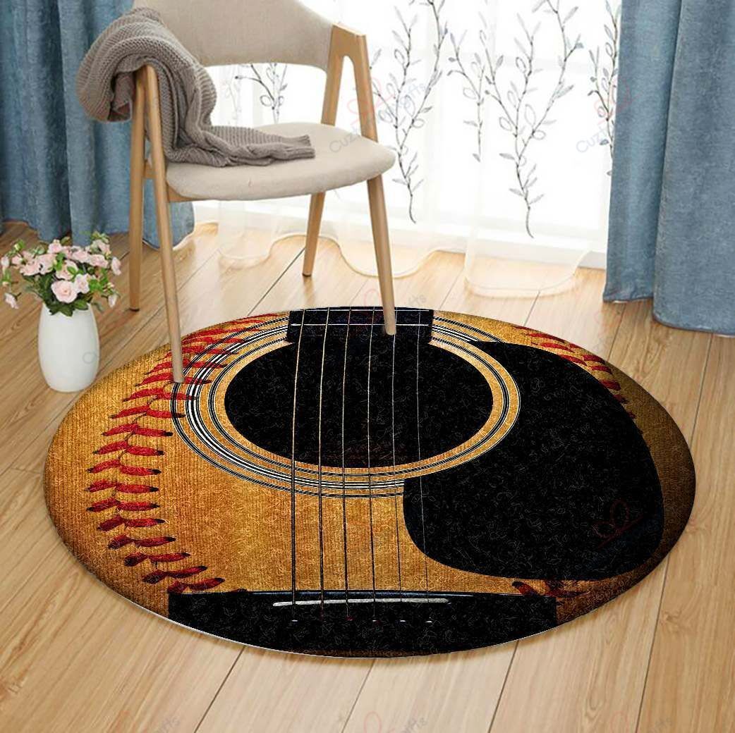 Baseball Guitar Round Carpet Floor Rug Living Room Bedroom Decor Round Area Rug Carpet Baseball Guitar Round Carpet Floor Rug Living Room Bedroom Decor Round Area Rug Carpet