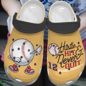Baseball Hustle Hit Never Quit Personalized Clog Custom Crocs Comfortablefashion Style Comfortable For Women Men Kid Print 3D
