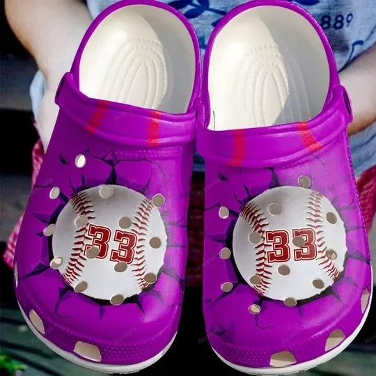 Baseball Lover Purple Personalize Clog Custom Crocs Clog Number On Sandal Fashion Style Comfortable For Women Men Kid Baseball Lover Purple Personalize Clog Custom Crocs Clog Number On Sandal Fashion Style Comfortable For Women Men Kid
