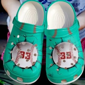 Baseball Lover Turquoise Personalize Clog Custom Crocs Clog Number On Sandal Fashion Style Comfortable For Women Men Kid