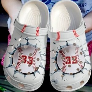 Baseball Lover White Personalize Clog Custom Crocs Clog Number On Sandal Fashion Style Comfortable For Women Men Kid