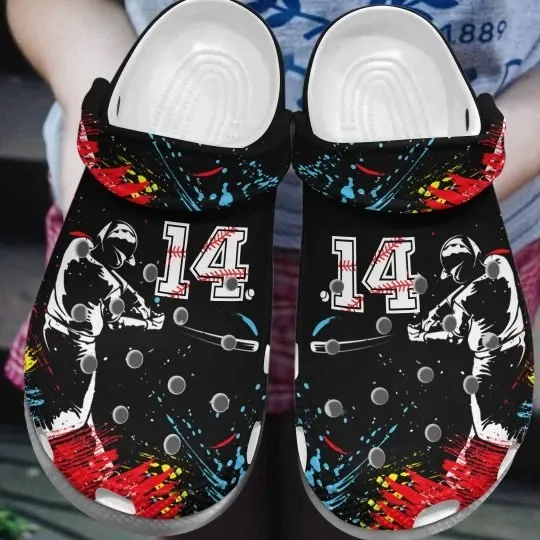 Baseball Paint Splash Personalize Clog Custom Crocs Clog Number On Sandal Fashion Style Comfortable For Women Men Kid Baseball Paint Splash Personalize Clog Custom Crocs Clog Number On Sandal Fashion Style Comfortable For Women Men Kid