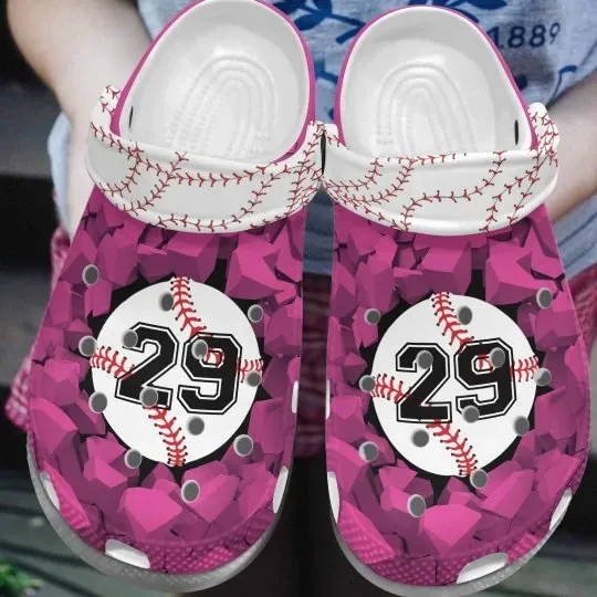 Baseball Whitesole Proud Pink Personalize Clog Custom Crocs Clog Number On Sandal Fashion Style Comfortable For Women Men Kid Baseball Whitesole Proud Pink Personalize Clog Custom Crocs Clog Number On Sandal Fashion Style Comfortable For Women Men Kid