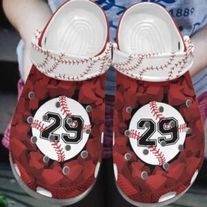 Baseball Whitesole Proud Red Personalize Clog Custom Crocs Clog Number On Sandal Fashion Style Comfortable For Women Men Kid