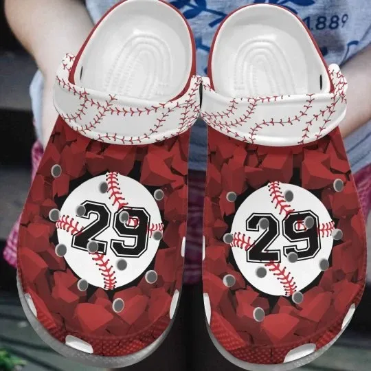 Baseball Whitesole Proud Red Personalize Clog Custom Crocs Clog Number On Sandal Fashion Style Comfortable For Women Men Kid Baseball Whitesole Proud Red Personalize Clog Custom Crocs Clog Number On Sandal Fashion Style Comfortable For Women Men Kid