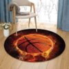 Basketball Fireball Round Carpet Floor Rug Living Room Bedroom Decor Round Area Rug Carpet
