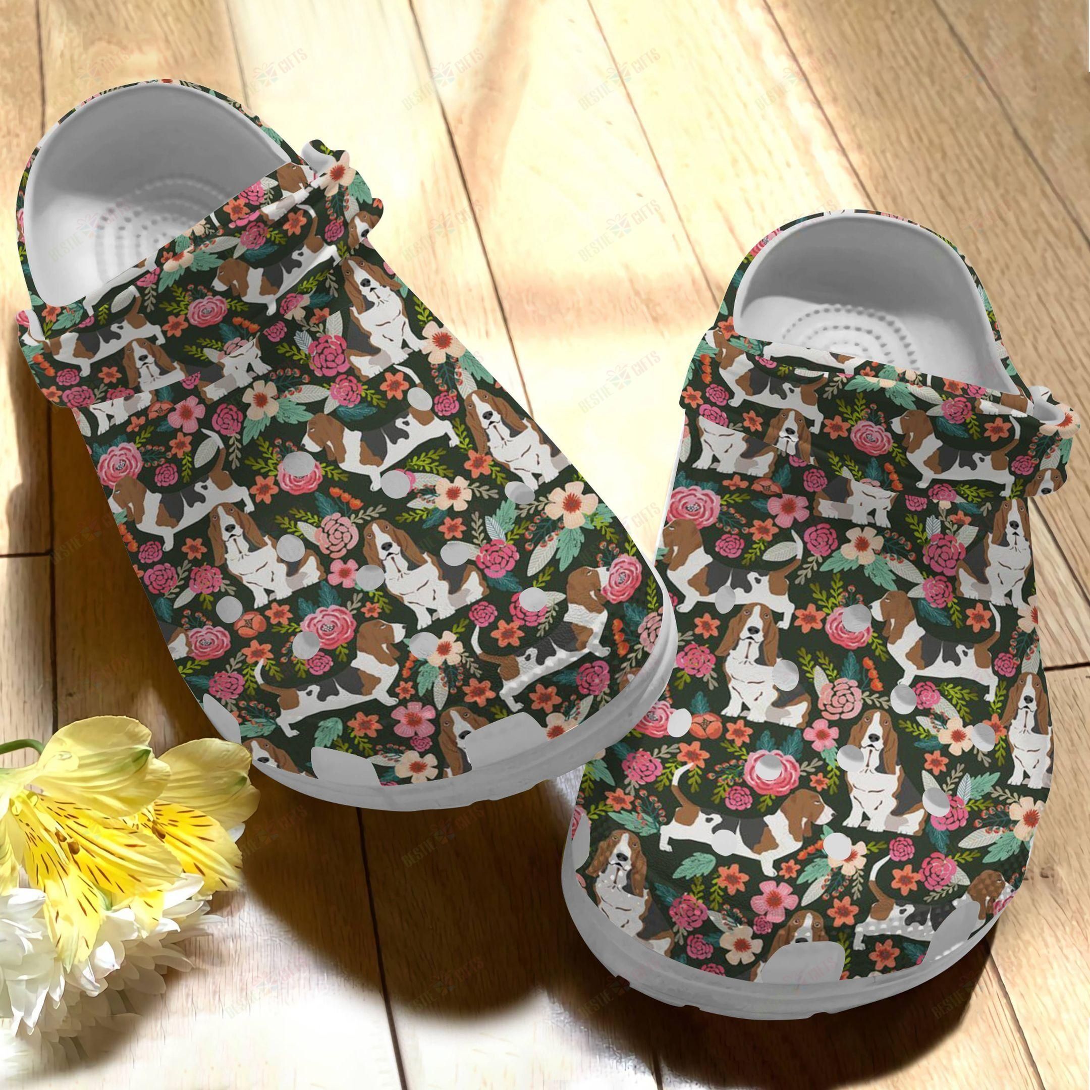 Basset Hound Crocs Clog Classic Clog Floral Shoes Basset Hound Crocs Clog Classic Clog Floral Shoes
