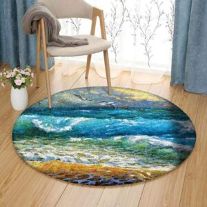 Beach Painting Round Carpet Floor Rug Living Room Bedroom Decor Round Area Rug Carpet