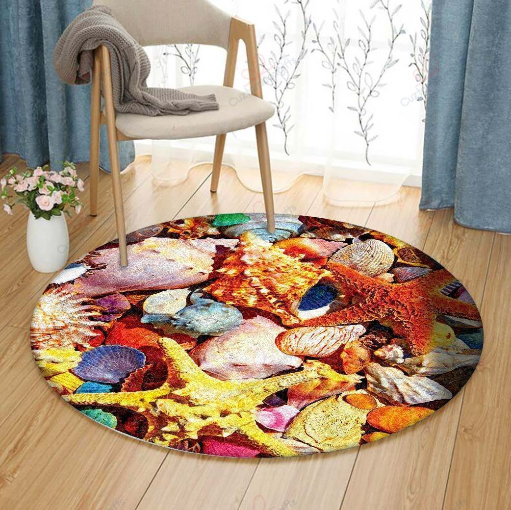 Beach Shells Round Carpet Floor Rug Living Room Bedroom Decor Round Area Rug Carpet Beach Shells Round Carpet Floor Rug Living Room Bedroom Decor Round Area Rug Carpet