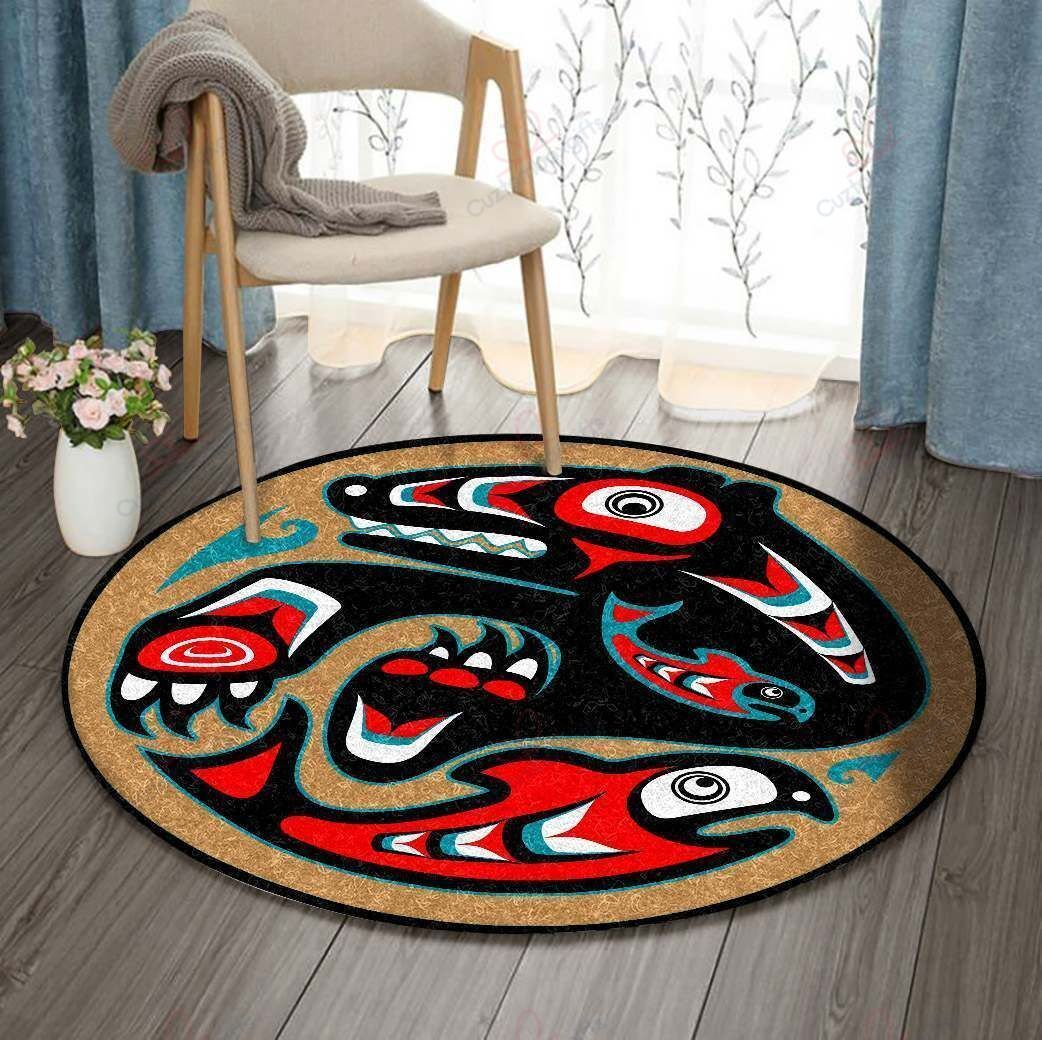 Bear And Fish Round Carpet Floor Rug Living Room Bedroom Decor Round Area Rug Carpet Bear And Fish Round Carpet Floor Rug Living Room Bedroom Decor Round Area Rug Carpet