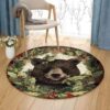 Bear And Flowers Round Carpet Floor Rug Living Room Bedroom Decor Round Area Rug Carpet
