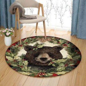Bear And Flowers Round Carpet Floor Rug Living Room Bedroom Decor Round Area Rug Carpet