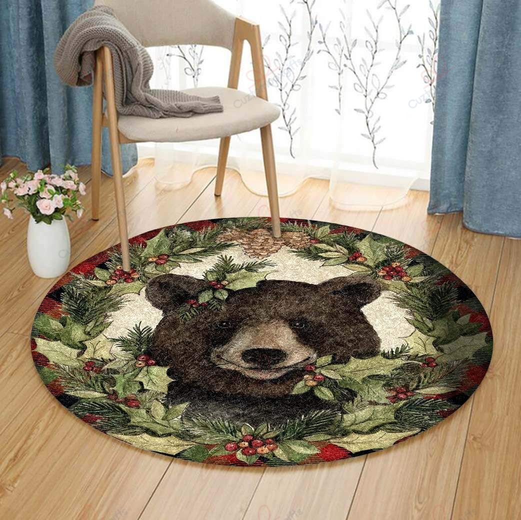 Bear And Flowers Round Carpet Floor Rug Living Room Bedroom Decor Round Area Rug Carpet Bear And Flowers Round Carpet Floor Rug Living Room Bedroom Decor Round Area Rug Carpet