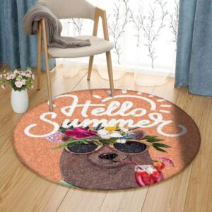 Bear Enjoy Drink Round Carpet Floor Rug Living Room Bedroom Decor Round Area Rug Carpet