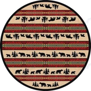 Bear Escapade Lodge Round Carpet Floor Rug Living Room Bedroom Decor Round Area Rug Carpet
