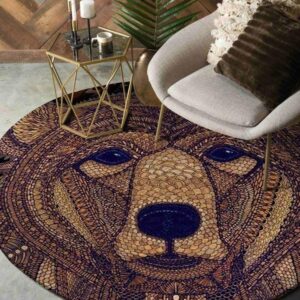 Bear Fish Round Carpet Floor Rug Living Room Bedroom Decor Round Area Rug Carpet