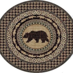 Bear Fish Rustic Round Carpet Floor Rug Living Room Bedroom Decor Round Area Rug Carpet