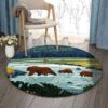 Bear In Lake Round Carpet Floor Rug Living Room Bedroom Decor Round Area Rug Carpet