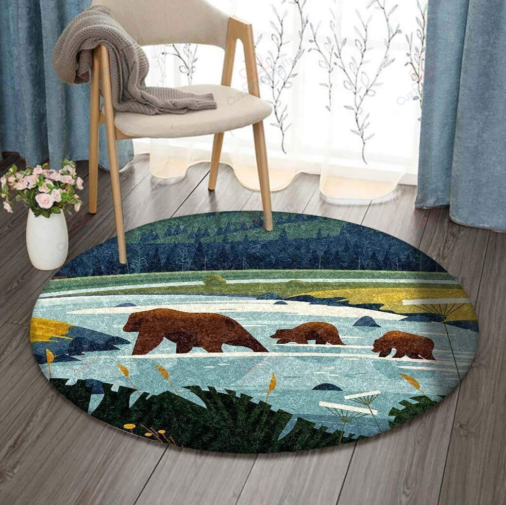 Bear In Lake Round Carpet Floor Rug Living Room Bedroom Decor Round Area Rug Carpet Bear In Lake Round Carpet Floor Rug Living Room Bedroom Decor Round Area Rug Carpet