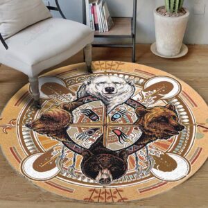 Bear Native Pattern Round Carpet Floor Rug Living Room Bedroom Decor Round Area Rug Carpet