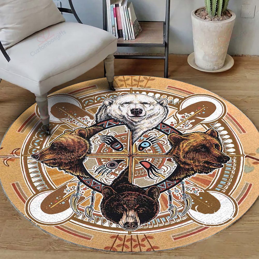 Bear Native Pattern Round Carpet Floor Rug Living Room Bedroom Decor Round Area Rug Carpet Bear Native Pattern Round Carpet Floor Rug Living Room Bedroom Decor Round Area Rug Carpet