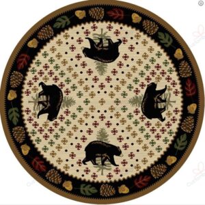 Bear Patchwork Natural Round Carpet Floor Rug Living Room Bedroom Decor Round Area Rug Carpet