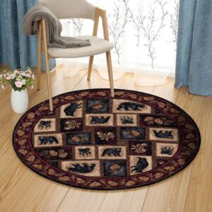 Bear Pine Tree Round Carpet Floor Rug Living Room Bedroom Decor Round Area Rug Carpet